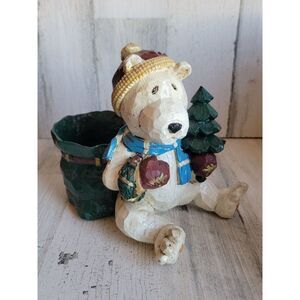 Sitting polar bear Santa's Toy bag tree xmas figure scarf hat wreath